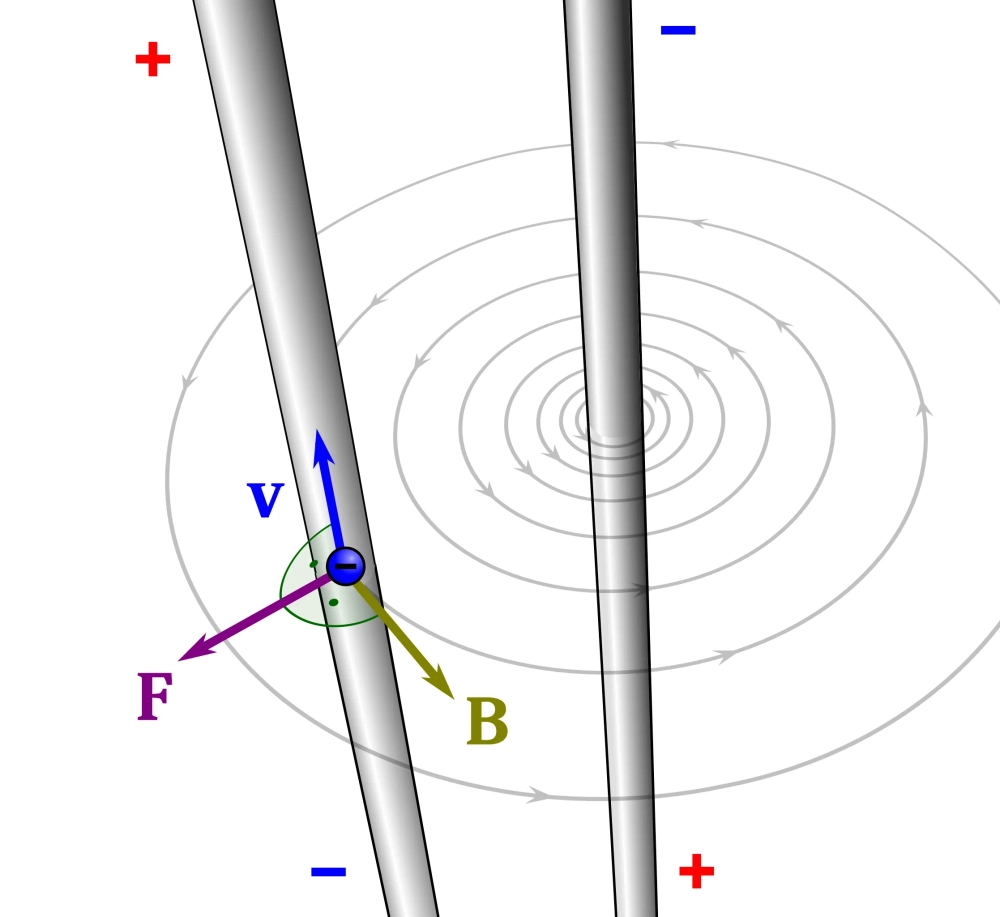 Hình ảnh minh họa lực Lorentz tác dụng lên dòng điện