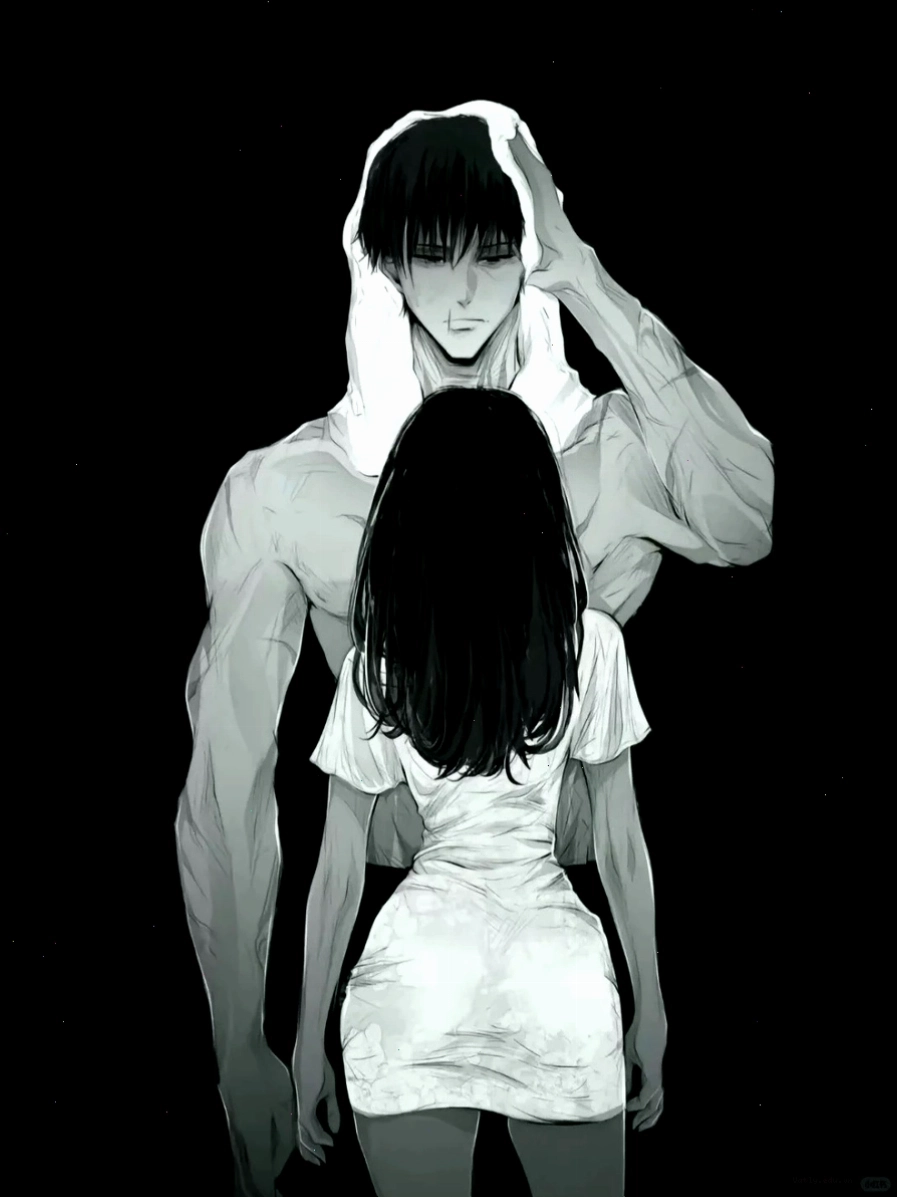 Ảnh anime cặp đôi đen trắng lãng mạn với ánh nhìn sâu lắng