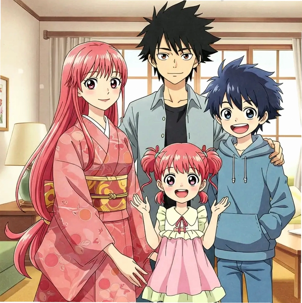 Ảnh anime gia đình 4 người phong cách nhẹ nhàng
