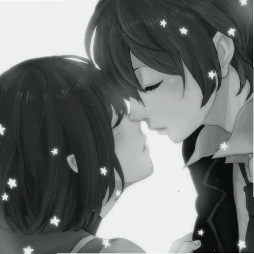 Ảnh anime tình yêu đôi lãng mạn với tông màu đen trắng nghệ thuật