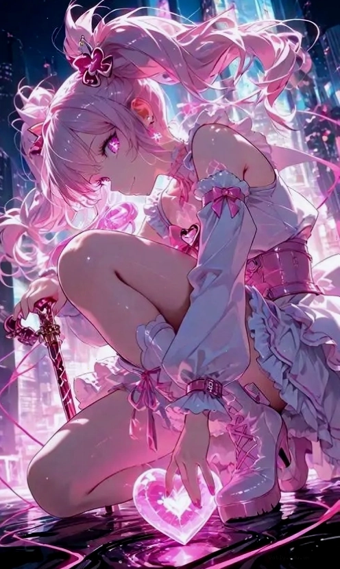 Ảnh avatar cô gái anime tóc hồng giữa không gian huyền ảo