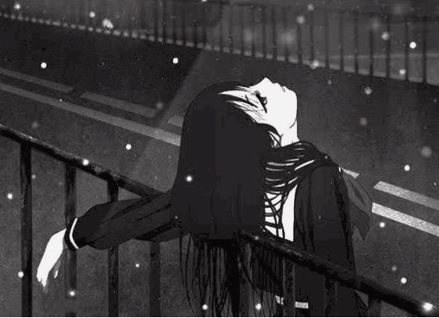 Ảnh nữ anime ngắm nhìn bầu trời xám xịt giữa mùa đông lạnh giá