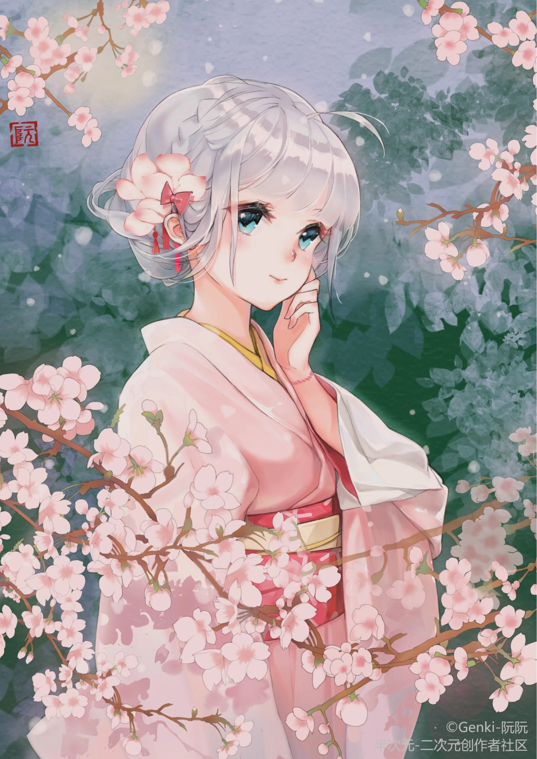 Anime girl tóc trắng xinh đẹp