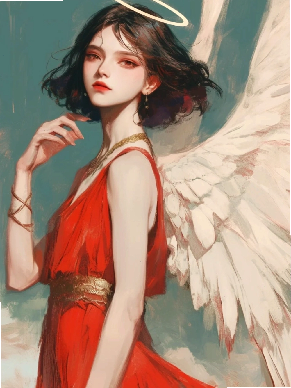 Anime thiên thần với trang phục lộng lẫy