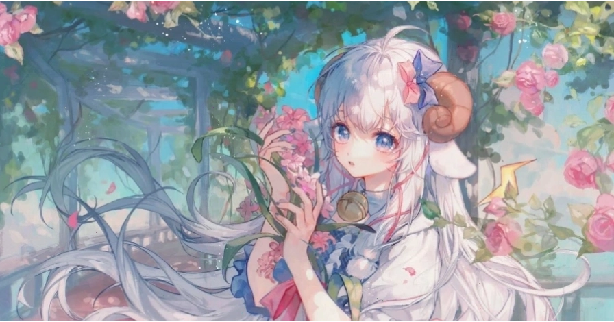 Cánh đồng hoa rực rỡ dưới ánh nắng trong phong cách anime