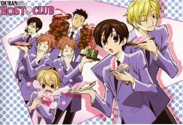 Cảnh trong anime Ouran High School Host Club thể hiện tình bạn và tình yêu tuổi học trò