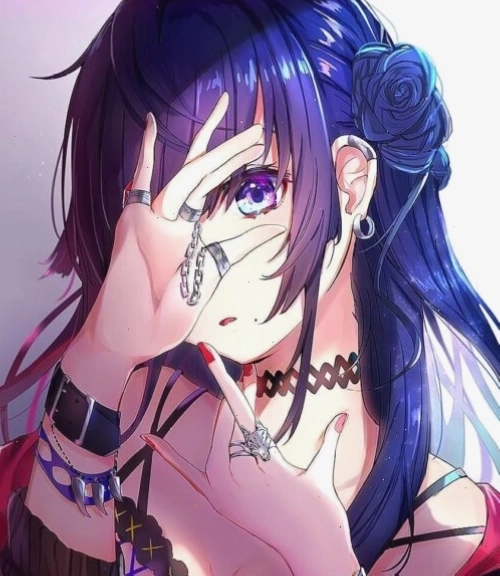 Cô gái anime tóc tím cá tính với ánh nhìn sắc sảo