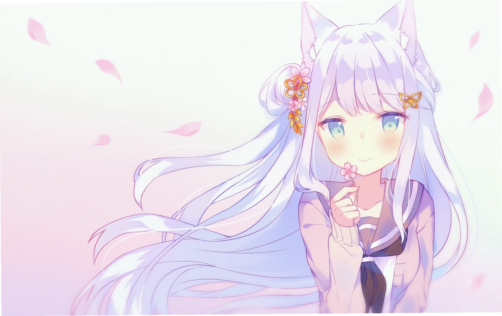 Cute Anime Cat Girl Wallpaper với phong cách vẽ độc đáo