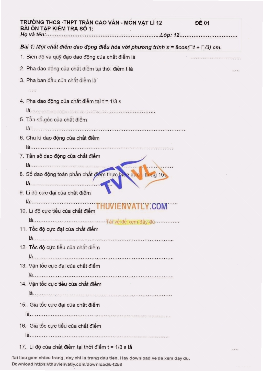 Đề ôn bài 1-Dao động điều hòa 2023