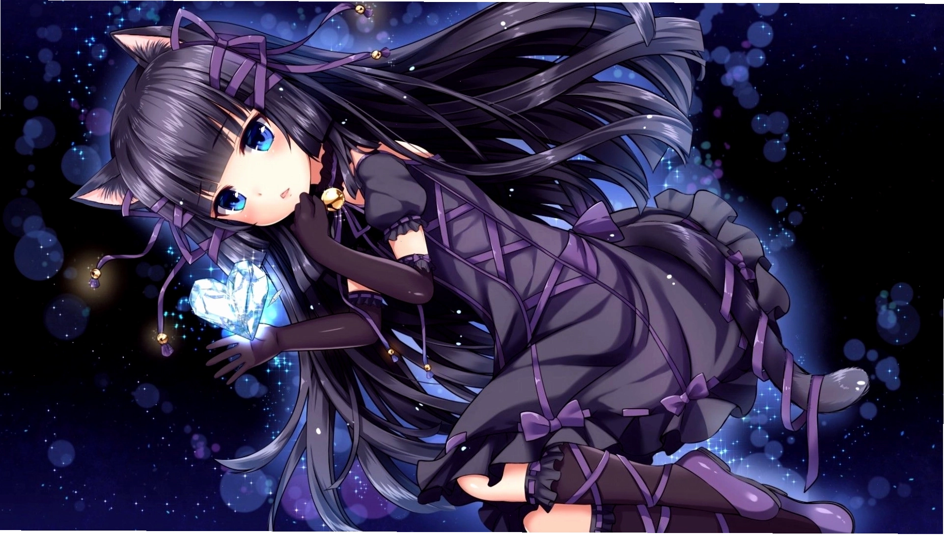 Download 1920x1080 Anime Cat Girl, Lolita, Black Hair, Cute