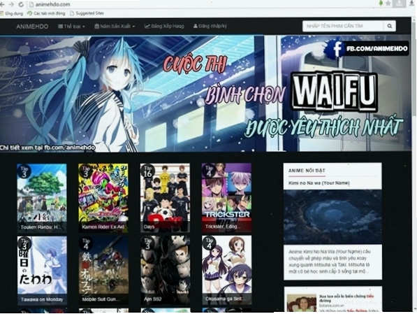 Giao diện một trang web xem anime, hiển thị danh sách các bộ phim