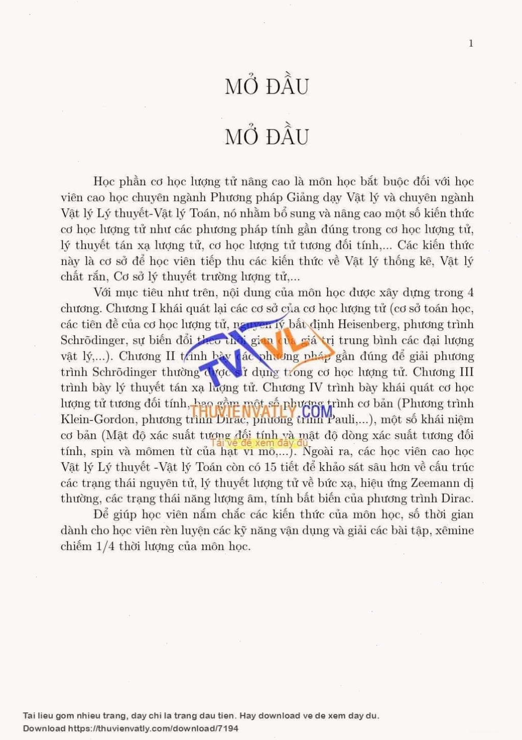 Giáo trình Cơ học lượng tử nâng cao