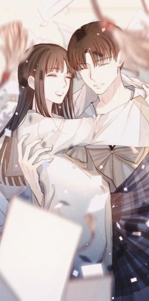 Hình ảnh cặp đôi anime dễ thương với chú mèo đồng hành