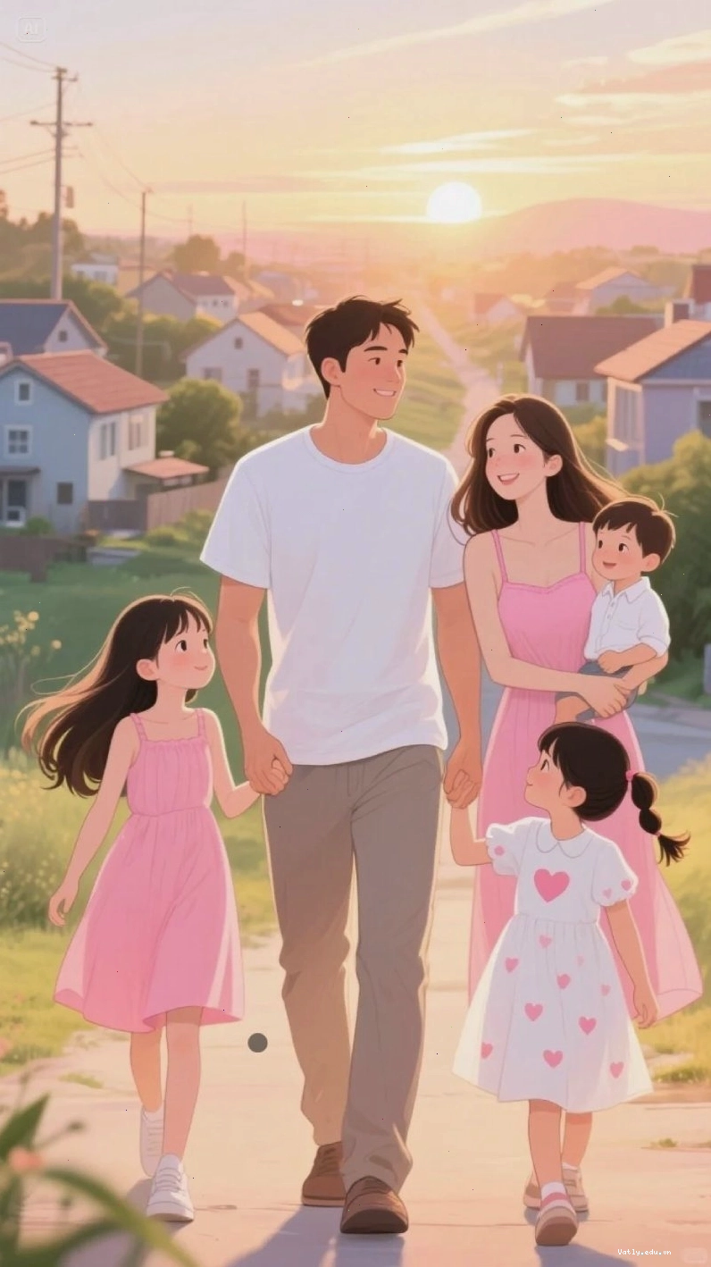 Hình ảnh gia đình anime cute thể hiện tình cảm ấm áp
