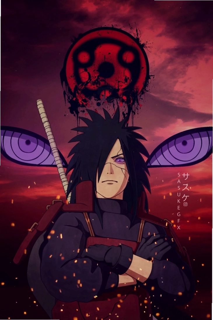 Hình ảnh nhân vật anime nam Uchiha Madara với khí chất mạnh mẽ