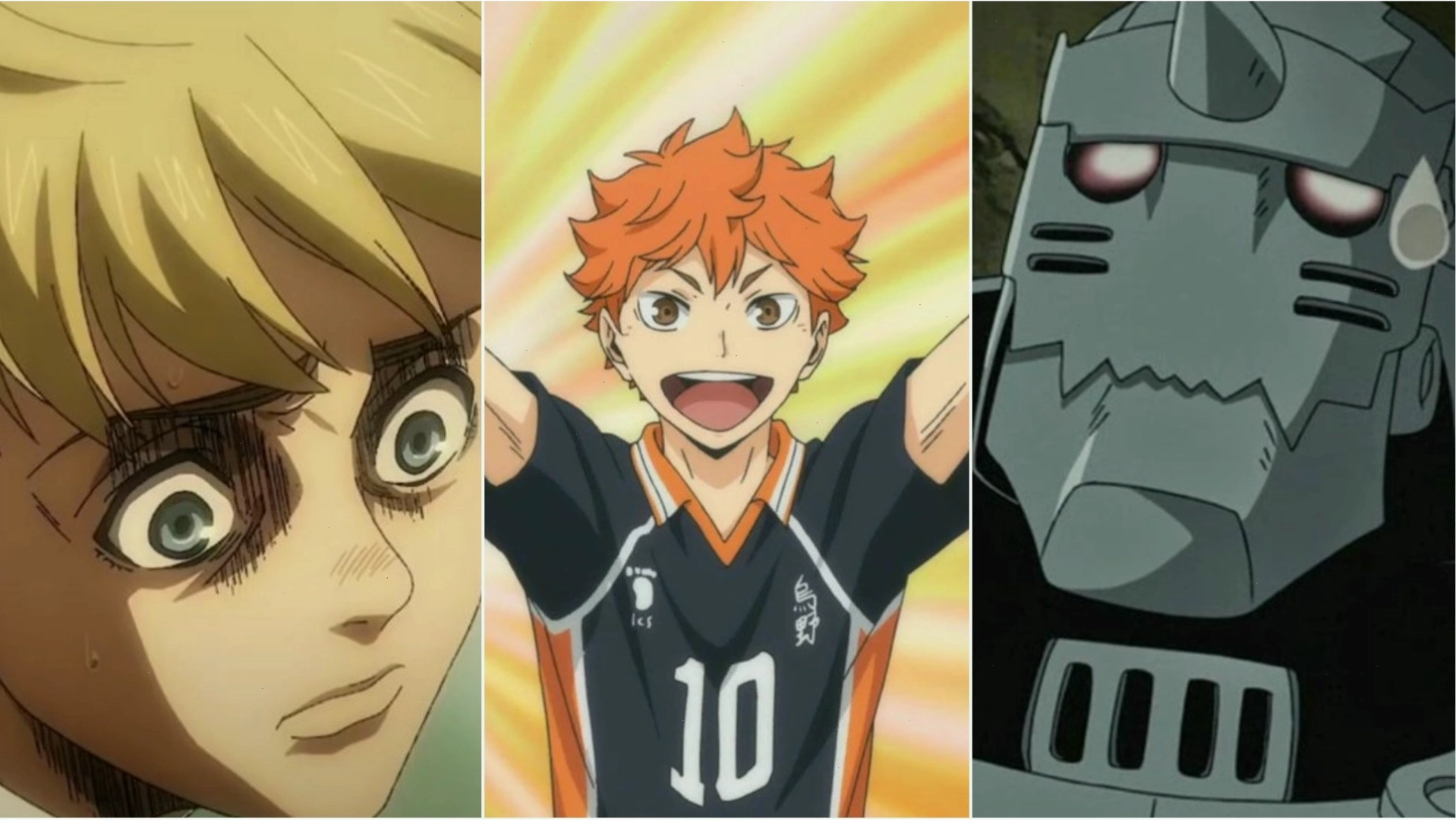 Hình ảnh tổng hợp Attack on Titan, Haikyu, và Fullmetal Alchemist Brotherhood