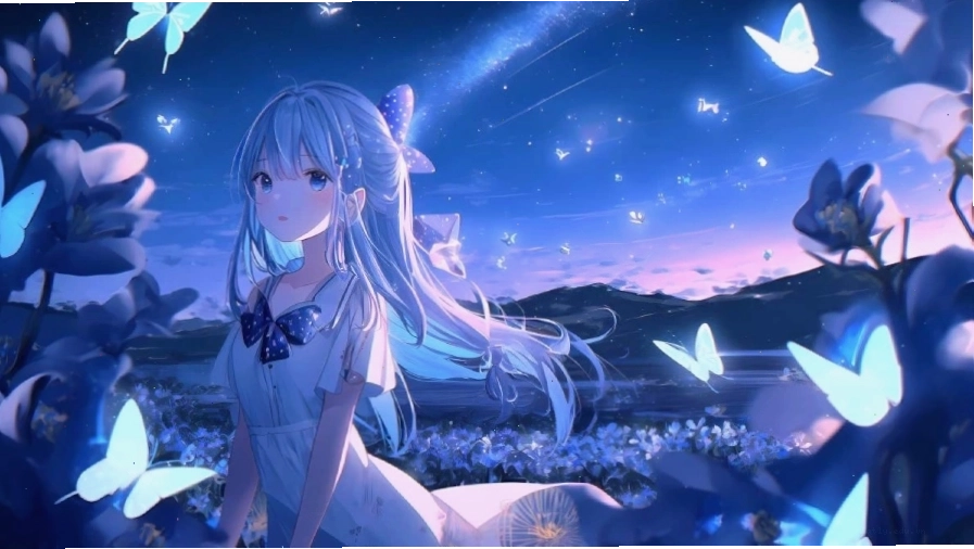 Hình nền máy tính anime núi non hùng vĩ với bầu trời trong xanh