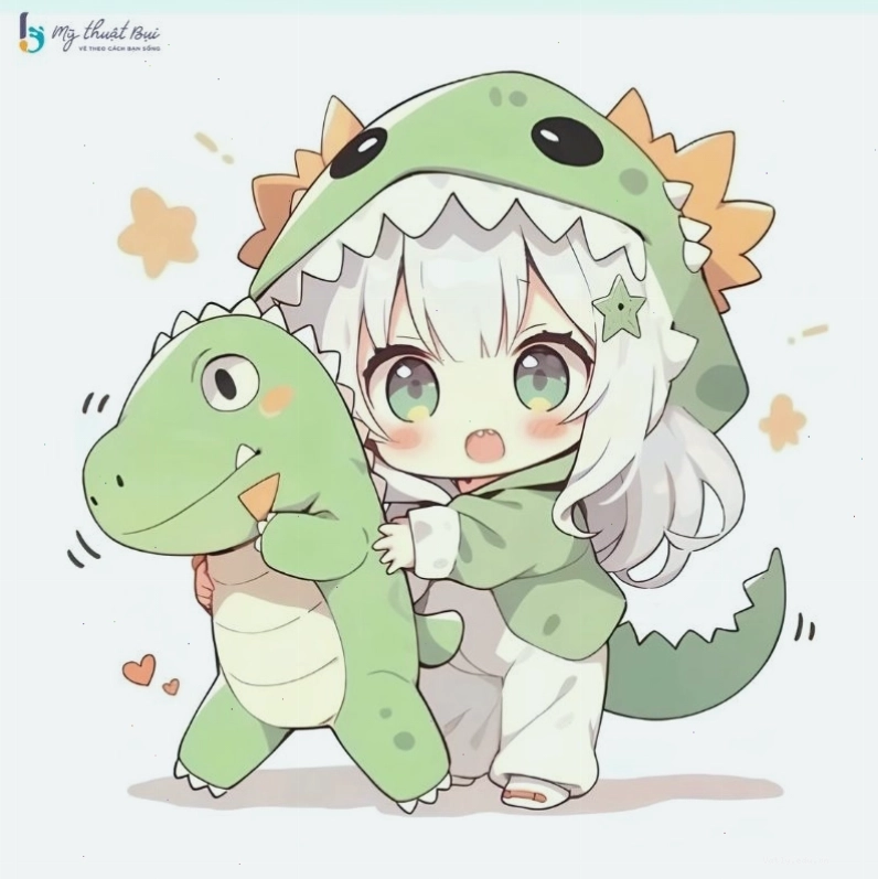 Hình vẽ chibi anime nữ với biểu cảm vui vẻ