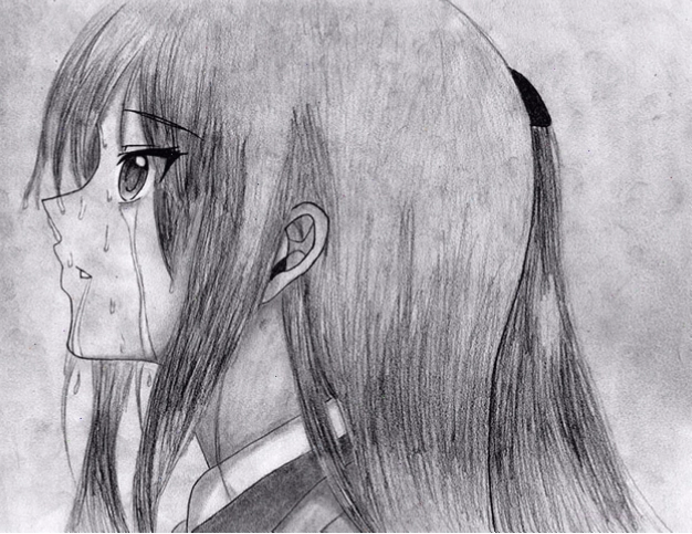 Hình vẽ nữ anime khóc ròng vì quá đau khổ