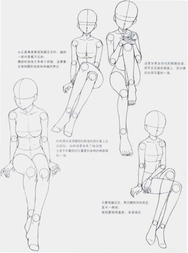 Minh họa các tư thế ngồi khác nhau của nhân vật anime