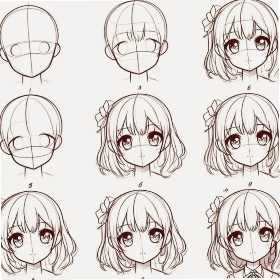 Minh họa cấu trúc khối tóc anime đơn giản