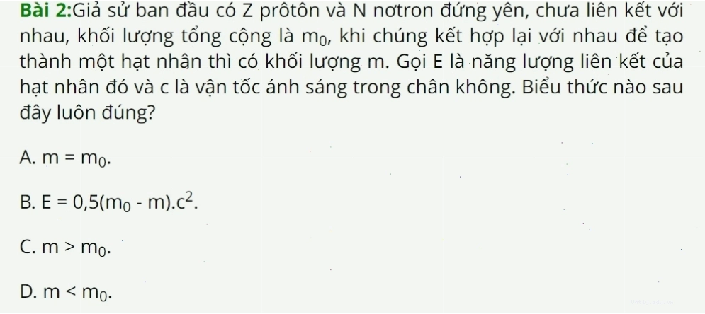 Minh họa công thức tính năng lượng liên kết hạt nhân và độ hụt khối