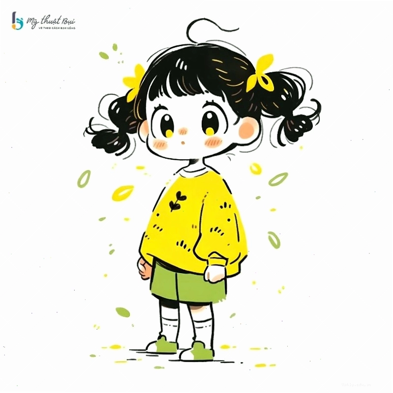 Nhân vật anime nữ chibi với đầu to và thân hình nhỏ nhắn