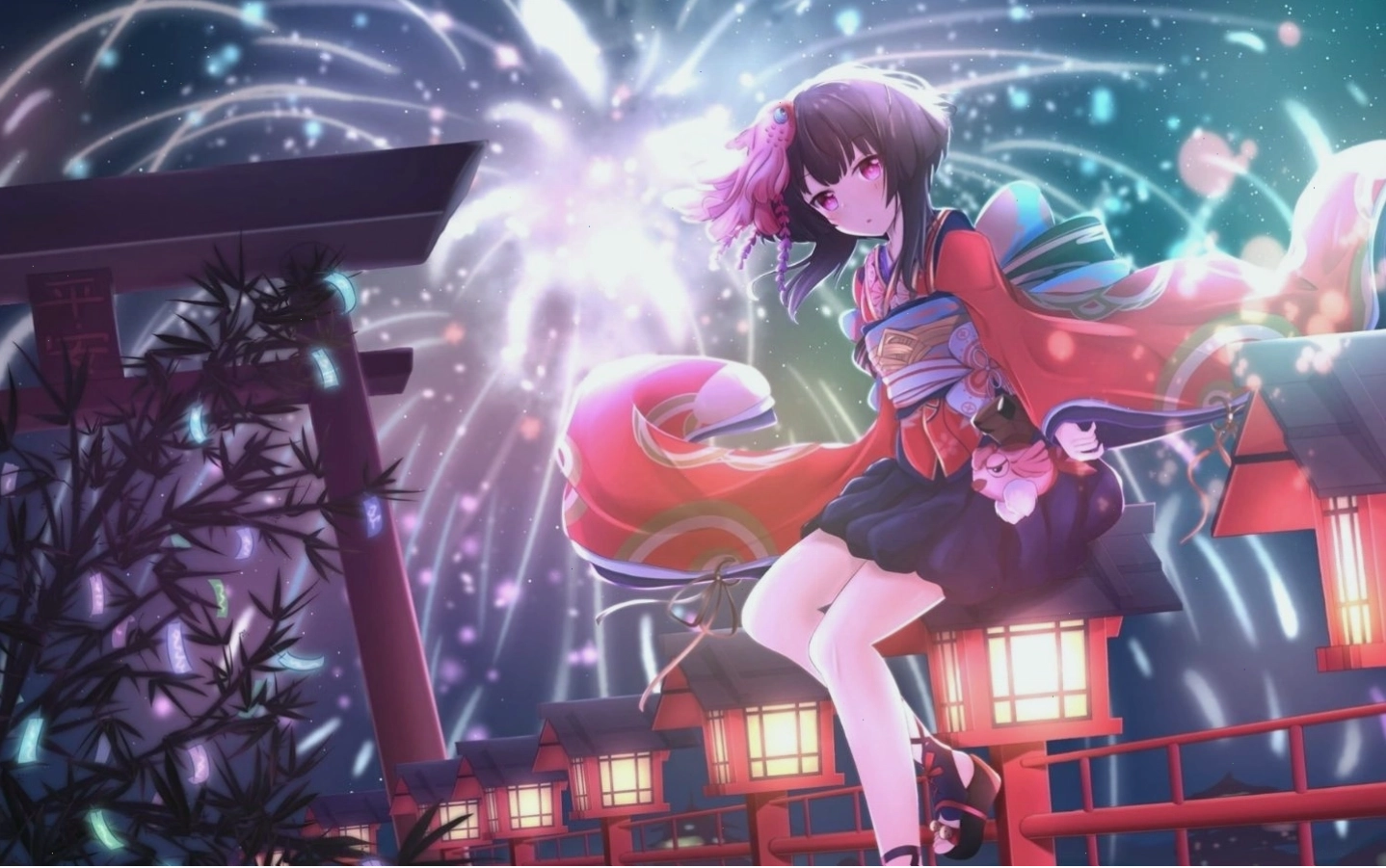 Nhân vật anime nữ đáng yêu trong phục trang kimono