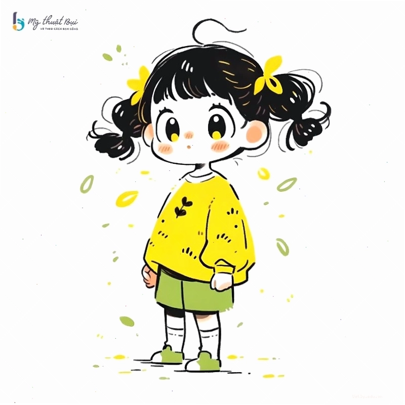 Nhân vật Chibi nữ với mái tóc dài và trang phục dễ thương