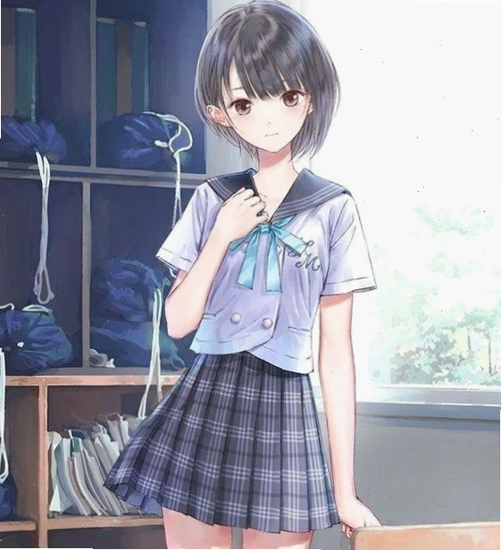 Nữ sinh anime tóc ngắn xinh xắn
