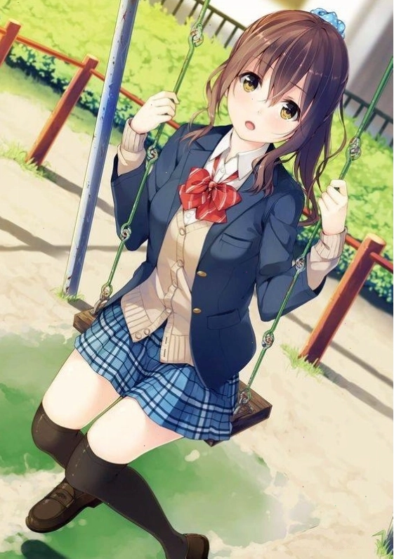 Nữ sinh anime vui đùa trên xích đu