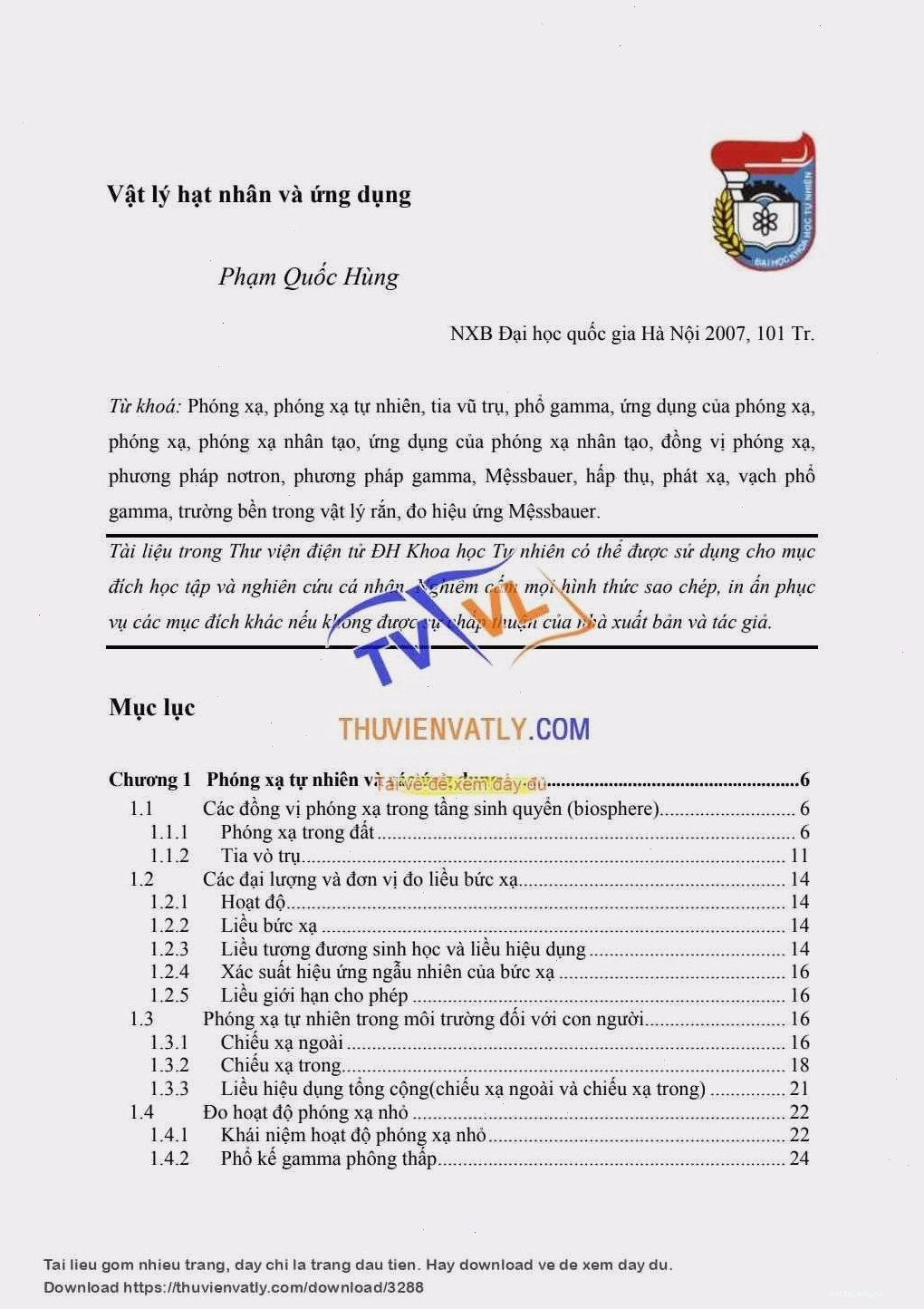 Sách Vật lí hạt nhân và ứng dụng