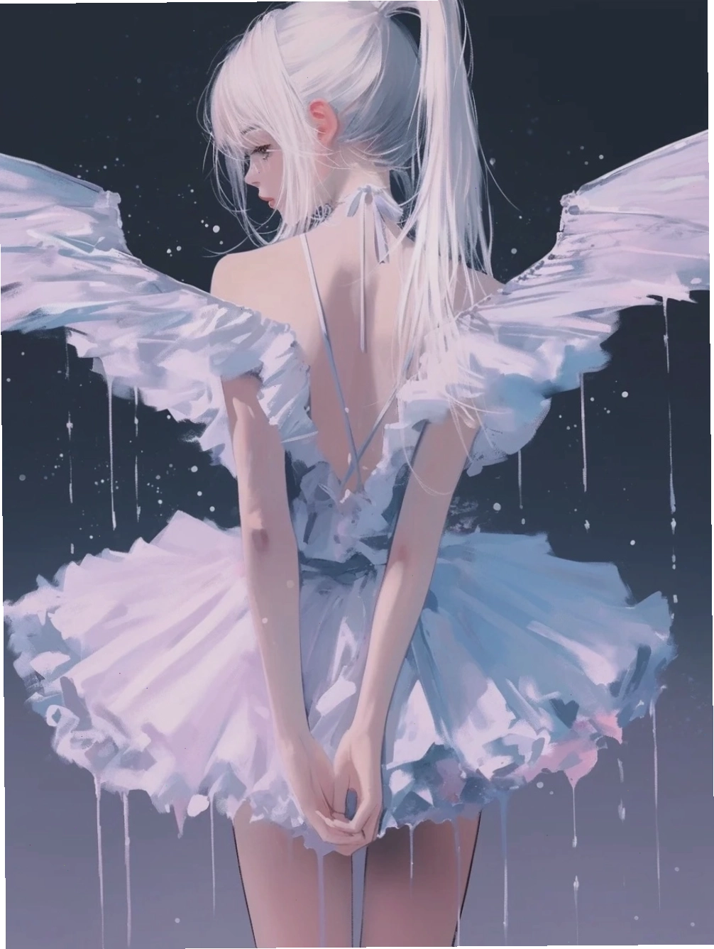 Thiên thần anime ngồi trên mây bồng bềnh