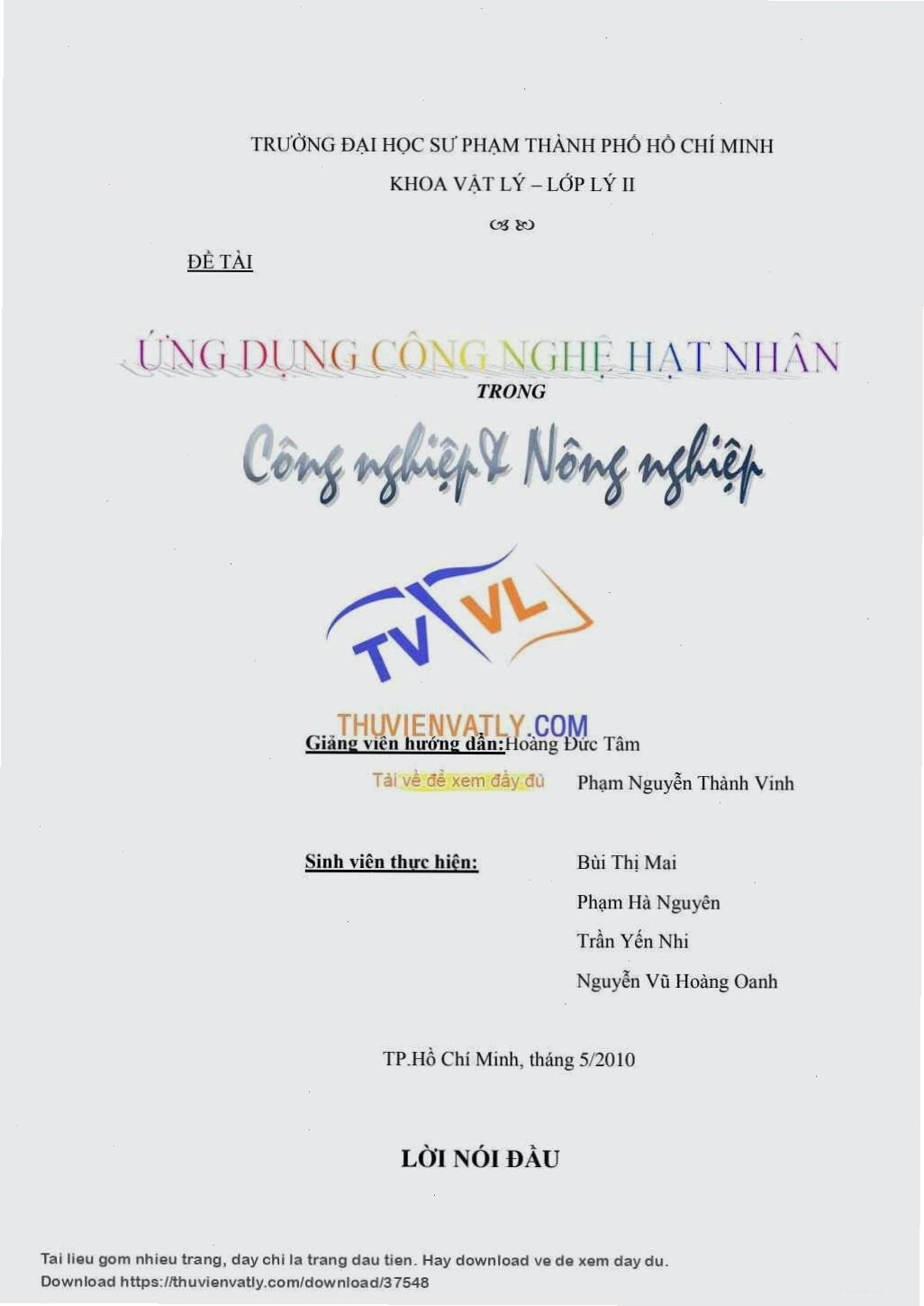 Tiểu luận Ứng dụng công nghệ hạt nhân trong công nghiệp và nông nghiệp