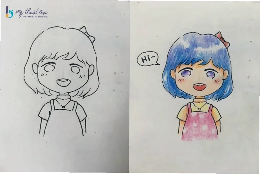 Tô màu nhân vật chibi nữ với các gam màu tươi sáng