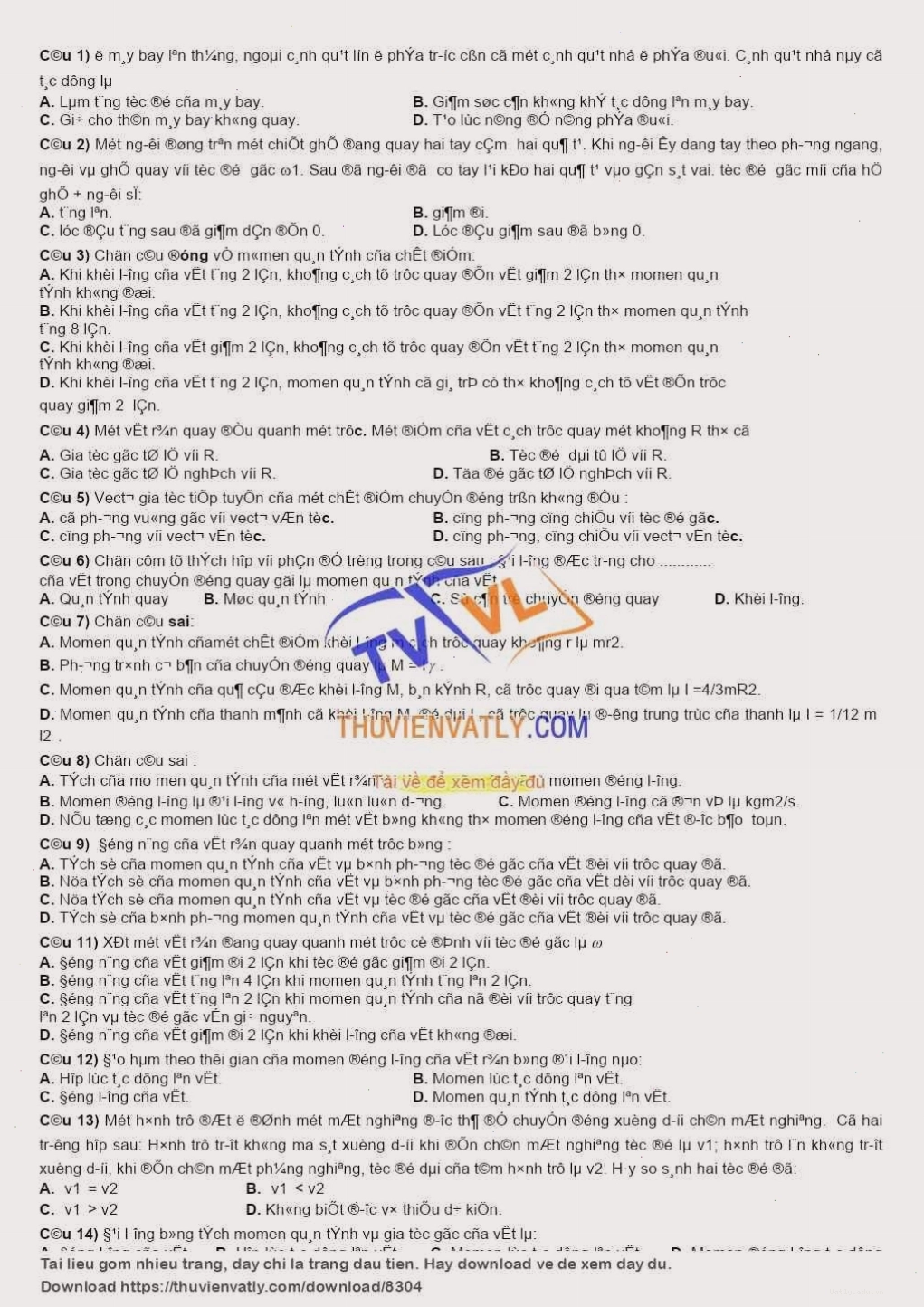 Trắc nghiệm về động lực học vật rắn