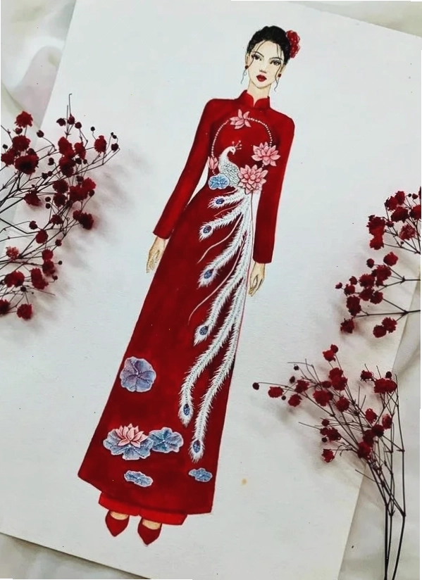 Tranh vẽ áo dài Tết mang phong cách anime