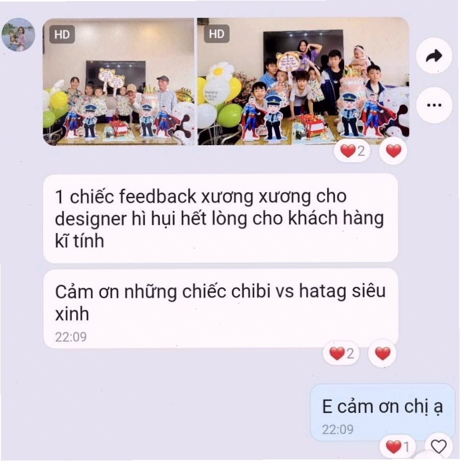 Phản hồi hài lòng của khách hàng khi đặt chibi sinh nhật