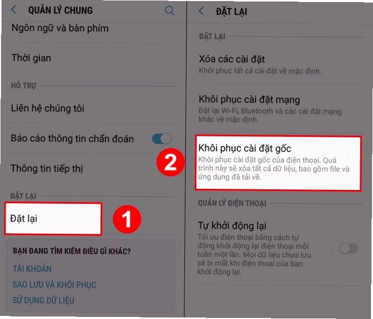 Thực hiện khôi phục cài đặt gốc trên Android