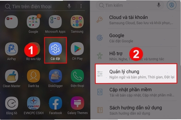 Truy cập quản lý chung để khôi phục cài đặt gốc