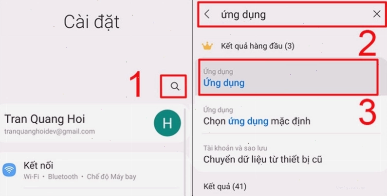 Truy cập vào mục ứng dụng trong phần cài đặt Android