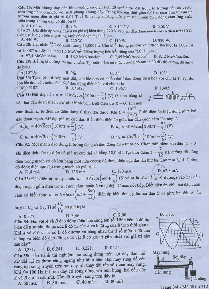đề thi THPT QUỐC GIA MÔN VẬT LÝ 2024 3